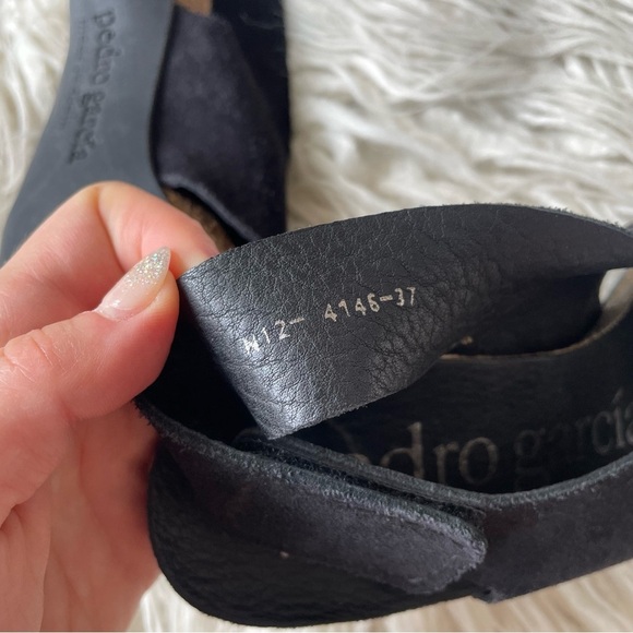 Pedro Garcia Maggie Black Suede Criss Cross Cork Open Toe Heeled Sandal Size 37 - Picture 11 of 12